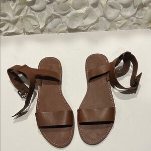Madewell Brown Leather Strappy Flat Sandals